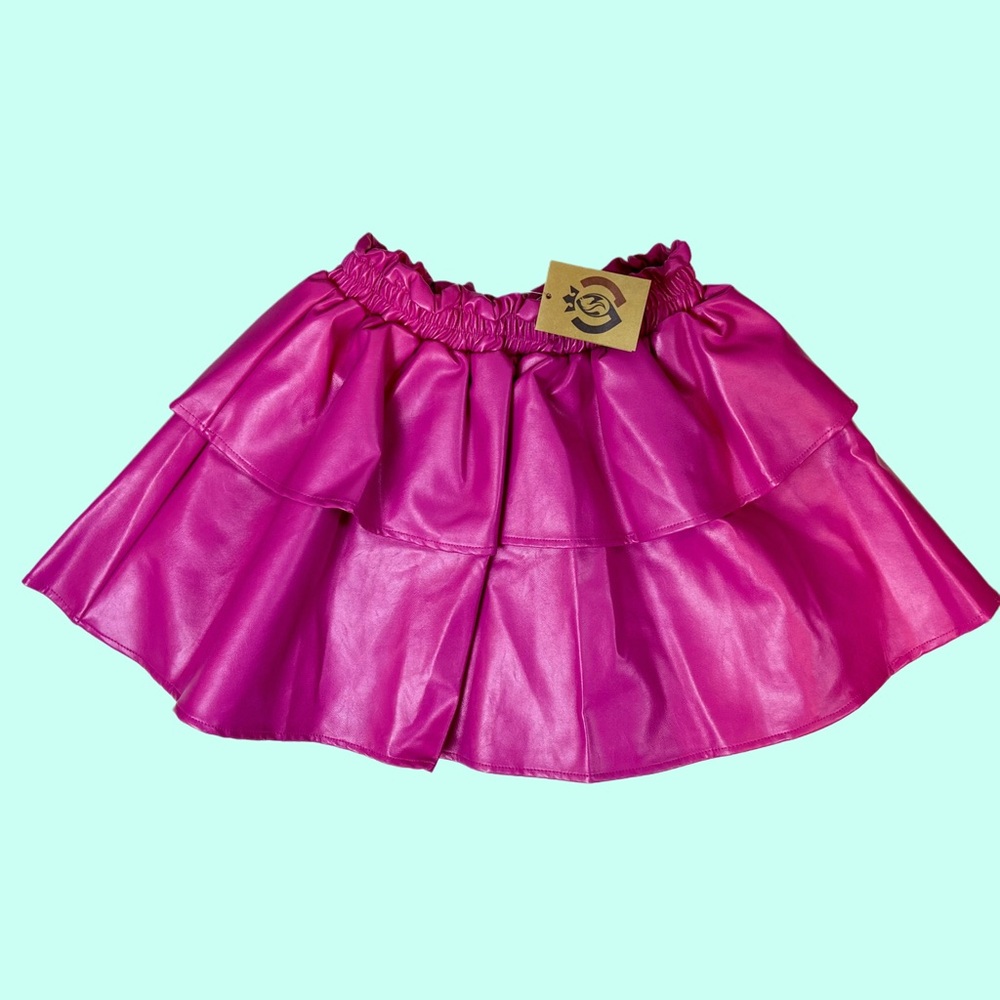 NWT Girls Pink Pleather Tiered Skirt / size 10